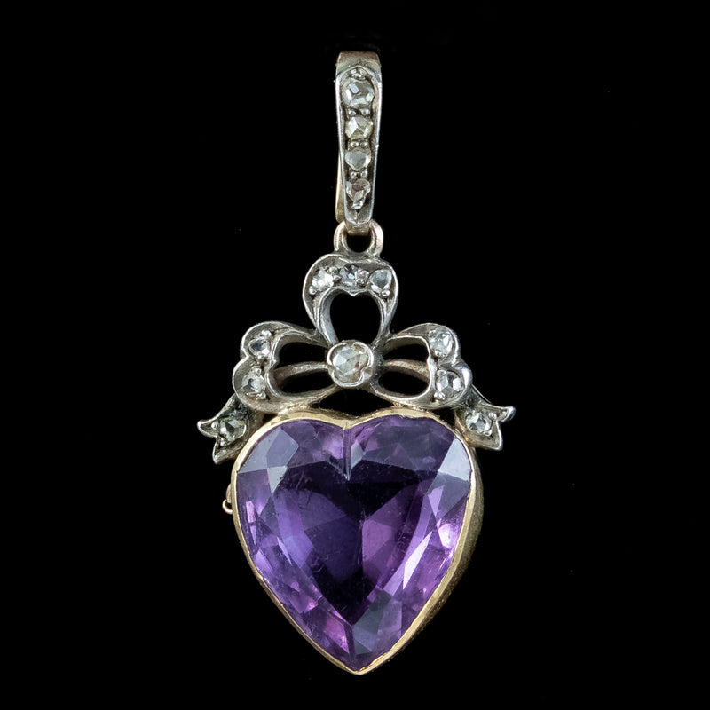 Antique Victorian Diamond Pearl Amethyst Heart Pendant Necklace 
