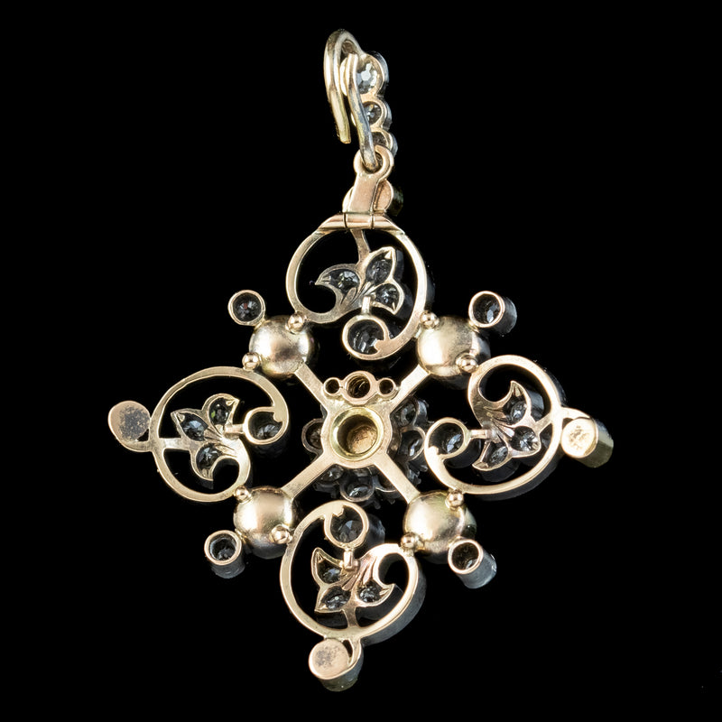 Antique Victorian Diamond Pearl Pendant 1.5ct Of Diamond 