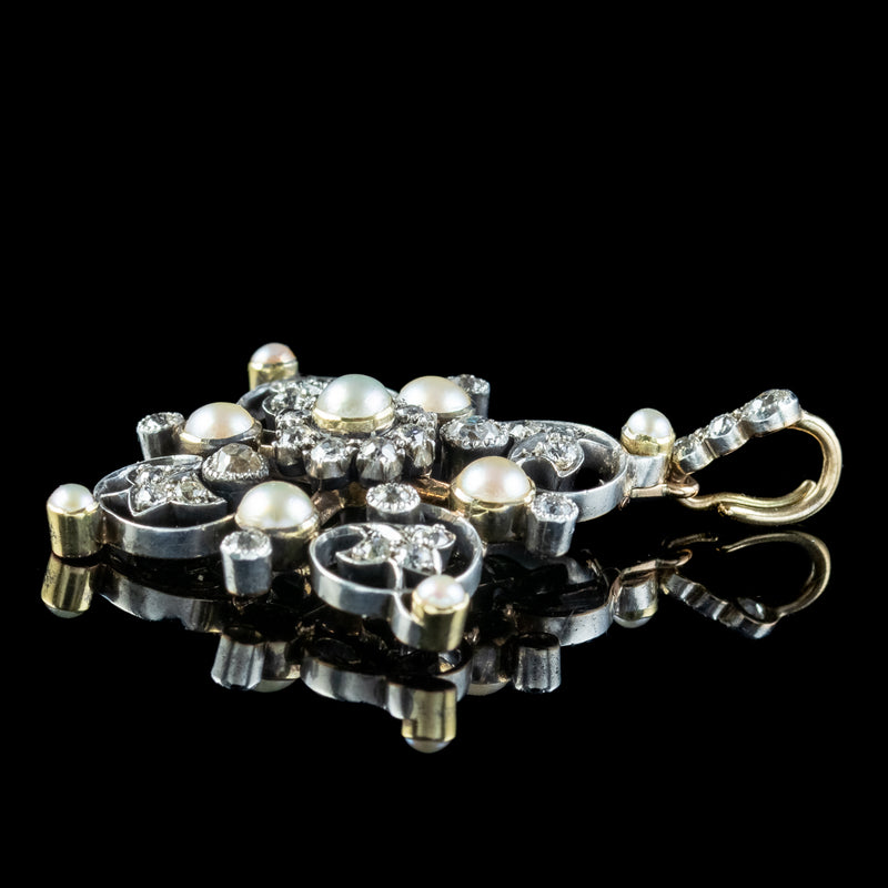 Antique Victorian Diamond Pearl Pendant 1.5ct Of Diamond 