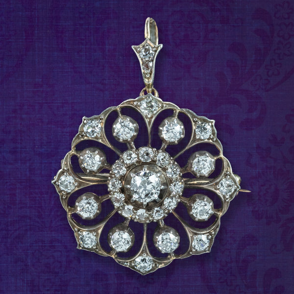 Antique Victorian Diamond Pendant Brooch 2ct Total With Box