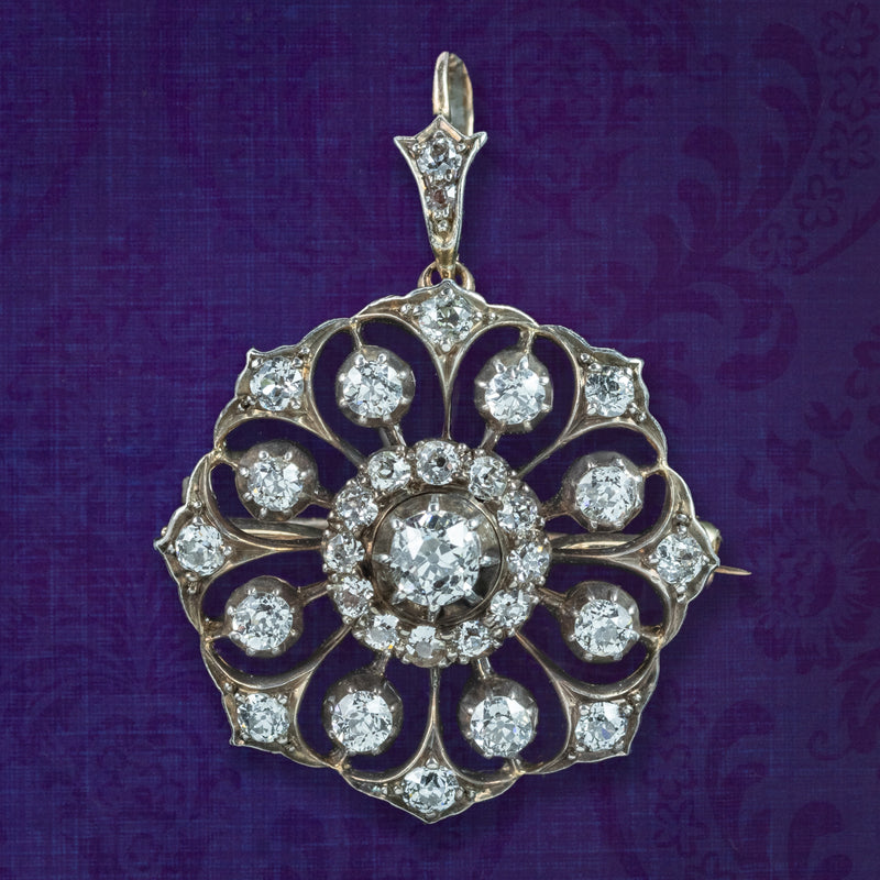 Antique Victorian Diamond Pendant Brooch 2ct Total With Box