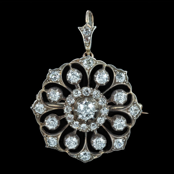 Antique Victorian Diamond Pendant Brooch 2ct Total With Box
