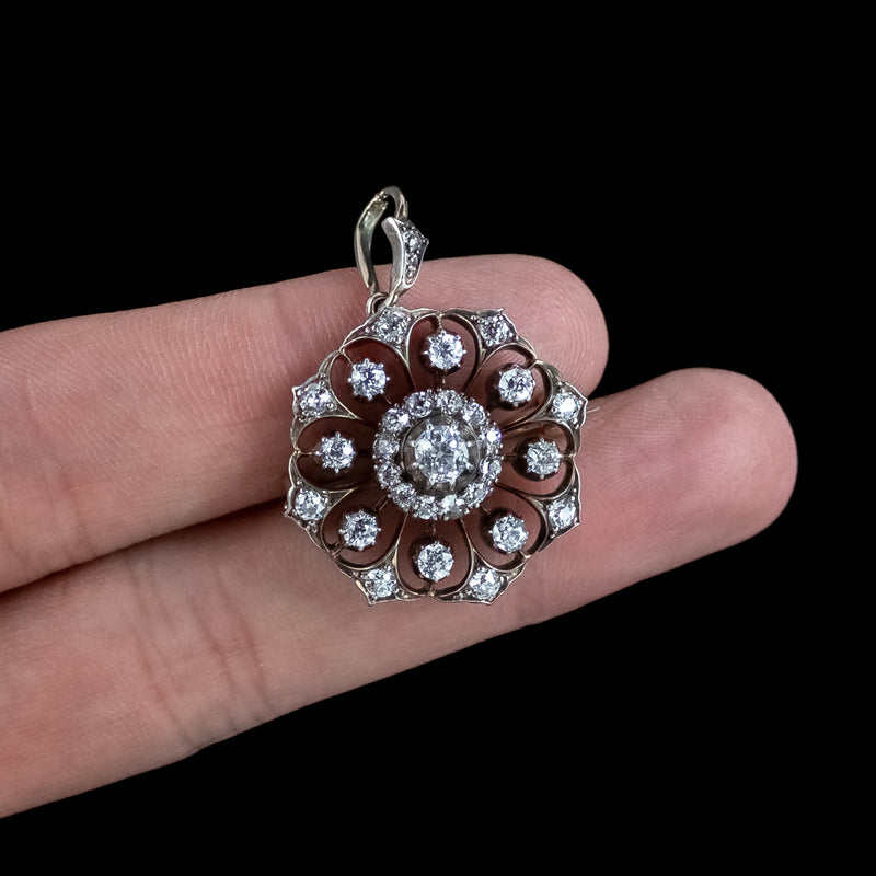 Antique Victorian Diamond Pendant Brooch 2ct Total With Box
