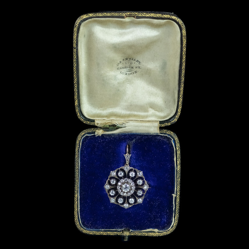 Antique Victorian Diamond Pendant Brooch 2ct Total With Box