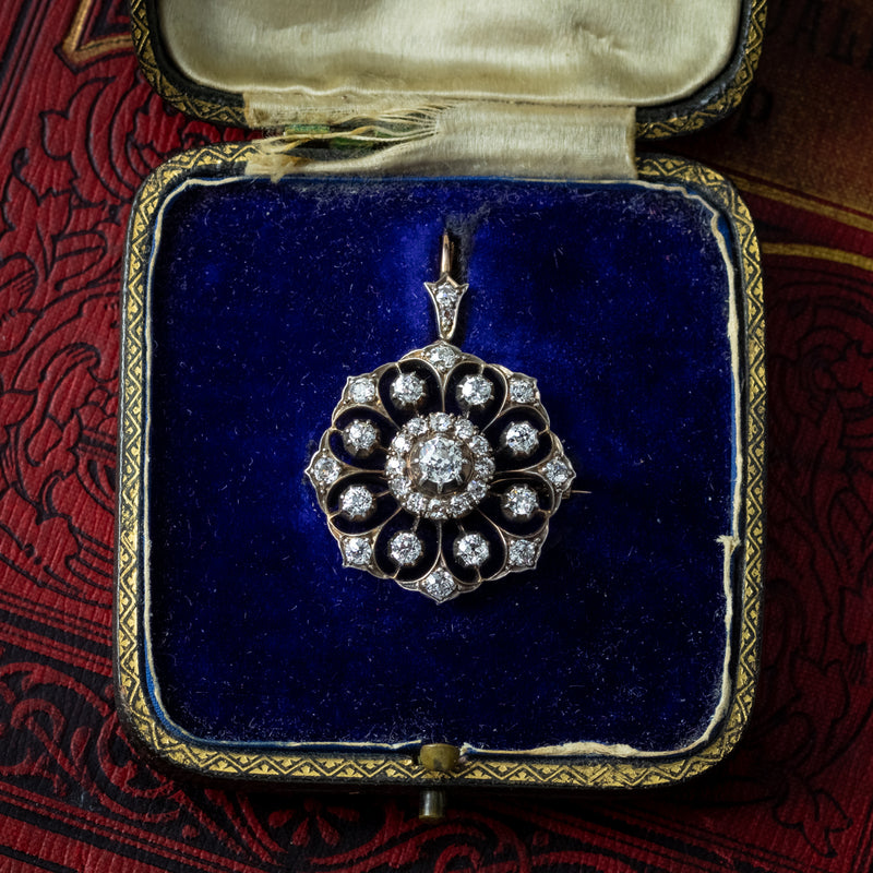 Antique Victorian Diamond Pendant Brooch 2ct Total With Box