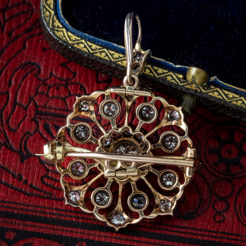 Antique Victorian Diamond Pendant Brooch 2ct Total With Box