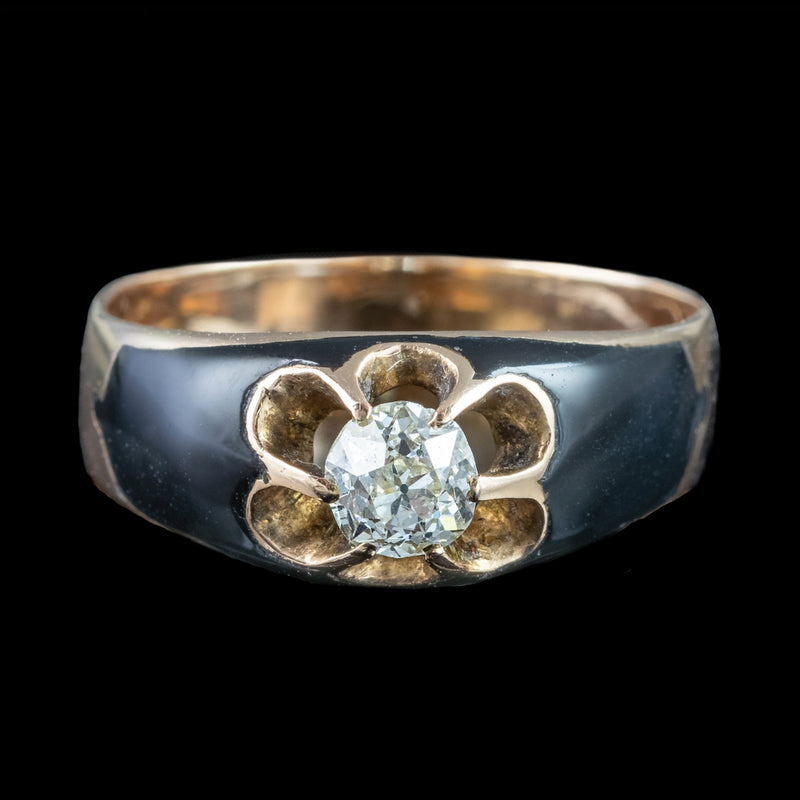 Antique Victorian Diamond Ring Black Enamel 0.50ct Diamond Solitaire 