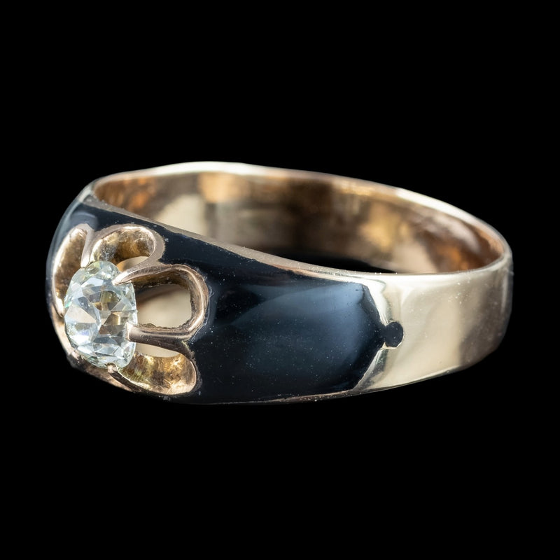 Antique Victorian Diamond Ring Black Enamel 0.50ct Diamond Solitaire 