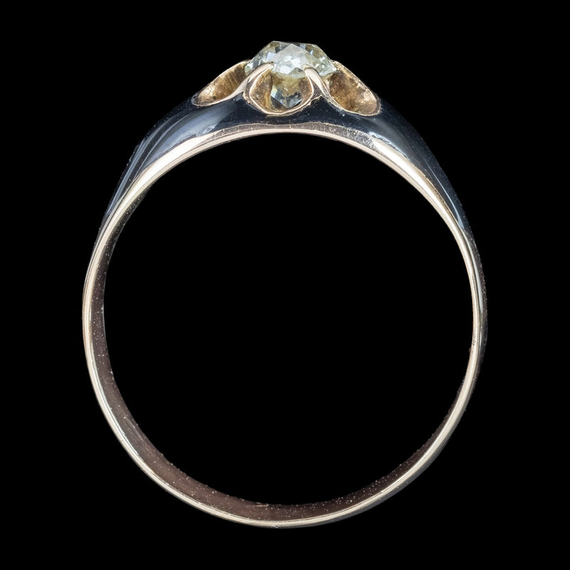Antique Victorian Diamond Ring Black Enamel 0.50ct Diamond Solitaire 