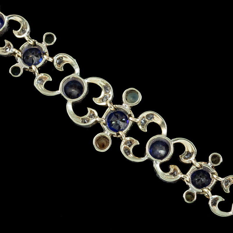 Antique Victorian Diamond Sapphire Pearl Bracelet Silver 18ct Gold