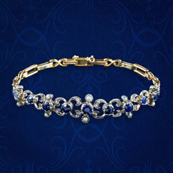 Antique Victorian Diamond Sapphire Pearl Bracelet Silver 18ct Gold
