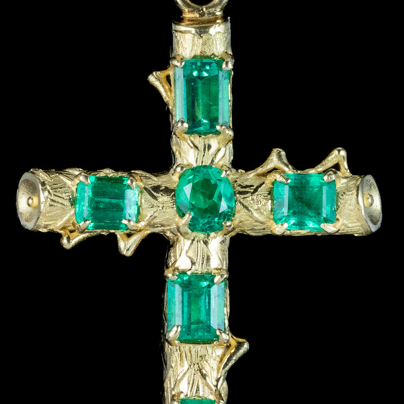 Antique Victorian Colombian Emerald Cross Pendant 2.3ct Total With Cert