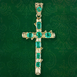 Antique Victorian Colombian Emerald Cross Pendant 2.3ct Total With Cert