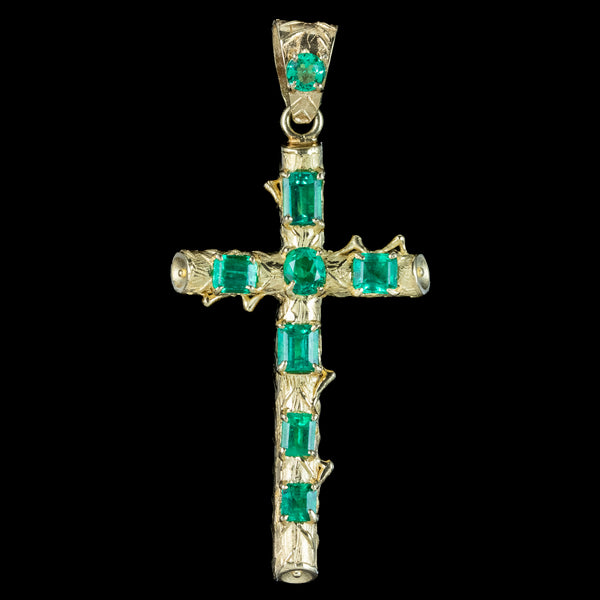 Antique Victorian Colombian Emerald Cross Pendant 2.3ct Total With Cert