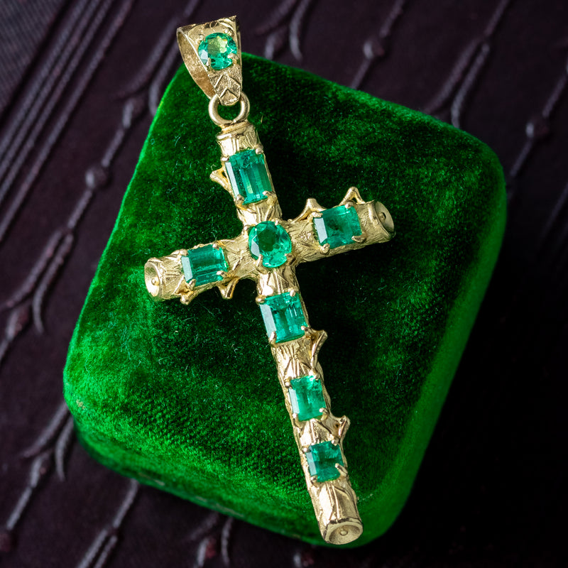 Antique Victorian Colombian Emerald Cross Pendant 2.3ct Total With Cert