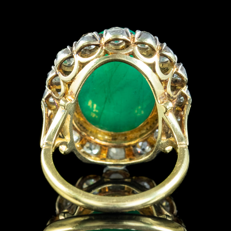 Antique Victorian Emerald Diamond Cluster Ring 11ct Cabochon Emerald