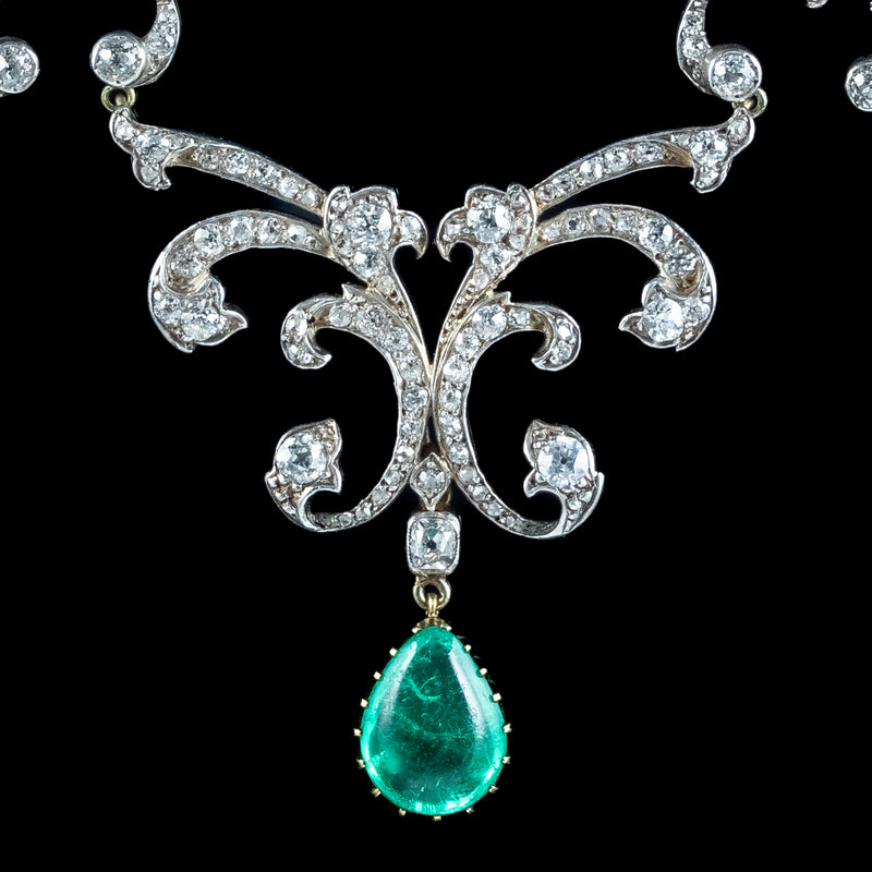 Antique Victorian Emerald Diamond Lavaliere Necklace 5ct EmeraldB