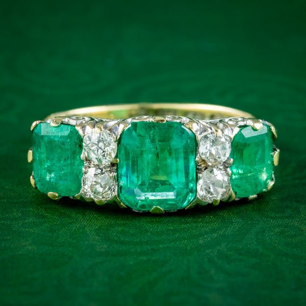 Antique Victorian Emerald Diamond Ring 3.07ct Emerald Dated 1900 With Cert