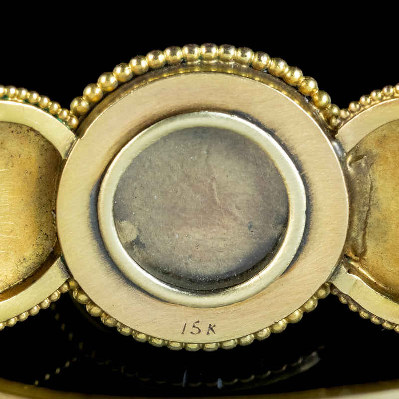 Antique Victorian Etruscan Coral Diamond Enamel Bangle With Locket