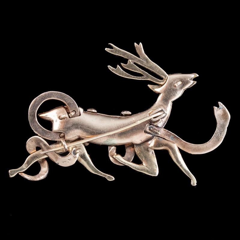 Antique Victorian French Diamond Stag And Snake Brooch 9ct Gold 