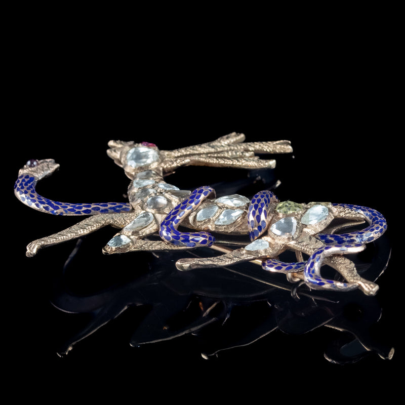 Antique Victorian French Diamond Stag And Snake Brooch 9ct Gold 