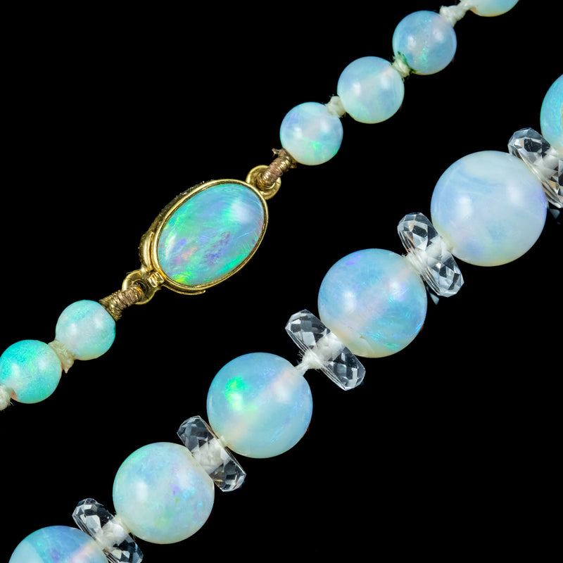 Antique Victorian French Opal Crystal Bead Necklace