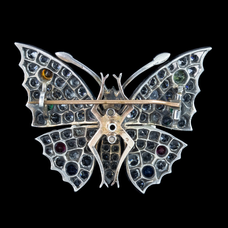 Antique Victorian French Paste Butterfly Brooch Silver 