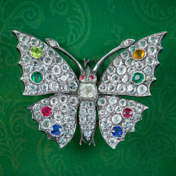 Antique Victorian French Paste Butterfly Brooch Silver 