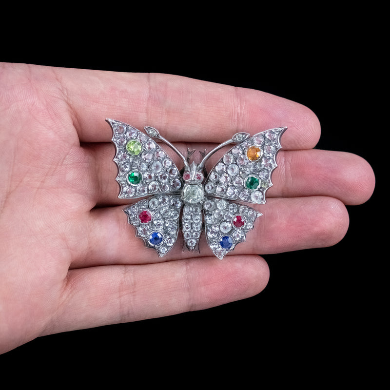 Antique Victorian French Paste Butterfly Brooch Silver 