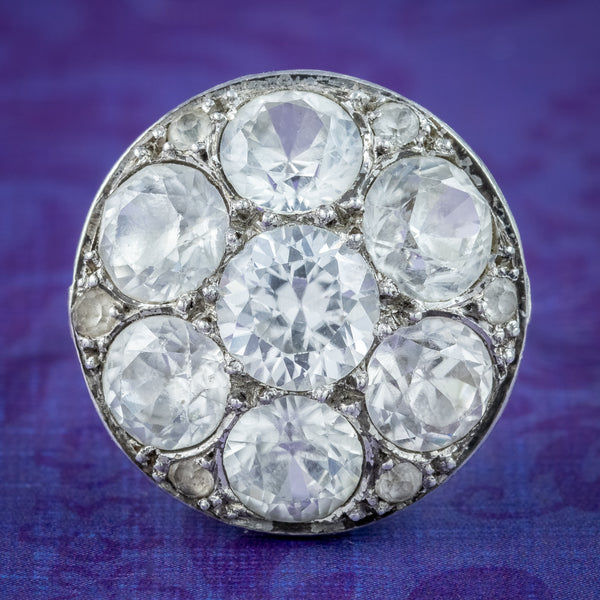 Antique Victorian French White Sapphire Cluster Ring 5.5ct Sapphire
