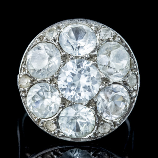 Antique Victorian French White Sapphire Cluster Ring 5.5ct Sapphire