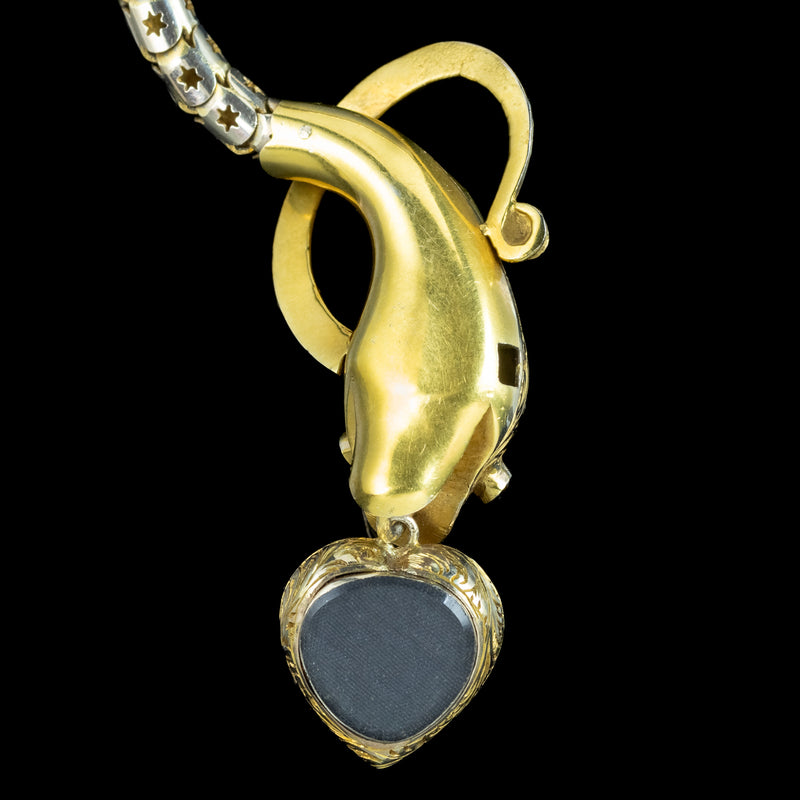 Antique Victorian Garnet Snake Heart Bracelet 18ct Gold With Locket And Box