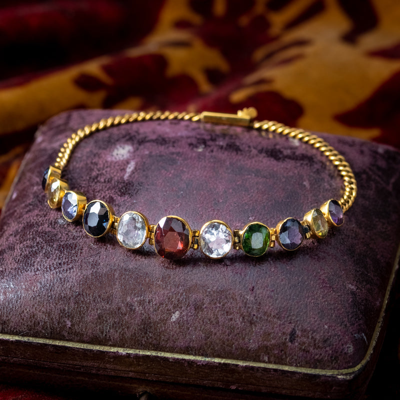 Antique Victorian Harlequin Gemstone Bracelet 18ct Gold