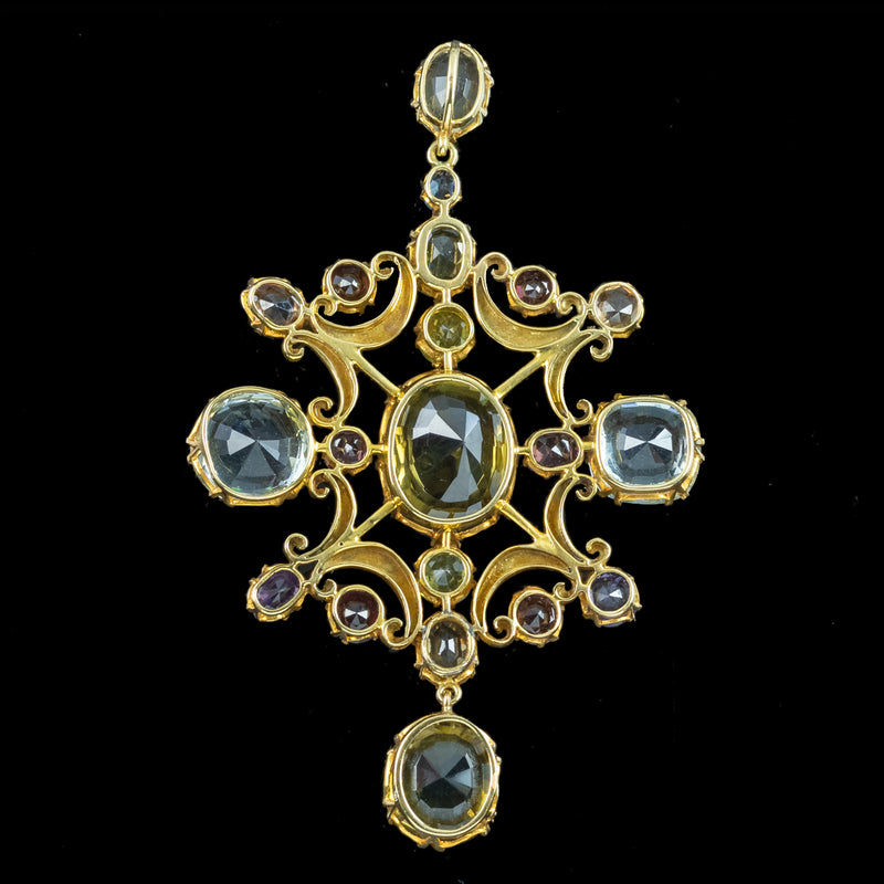 Antique Victorian Large Multi-Gemstone Harlequin Pendant With Box