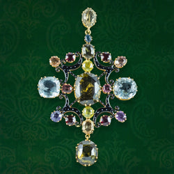 Antique Victorian Large Multi-Gemstone Harlequin Pendant With Box
