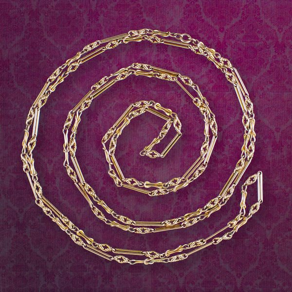 Antique Victorian Long Guard Chain 9ct Gold
