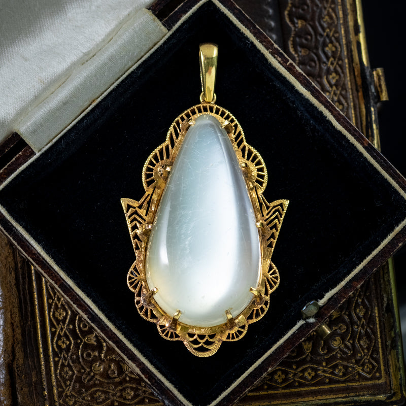 Antique Victorian Moonstone Pendant 18ct Gold Large 66ct Moonstone