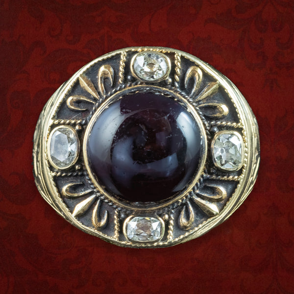 Antique Victorian Mourning Bishop Ring Garnet Diamond Inscribed Abbot Leo 1888