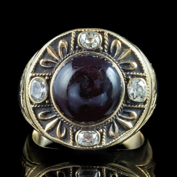 Antique Victorian Mourning Bishop Ring Garnet Diamond Inscribed Abbot Leo 1888