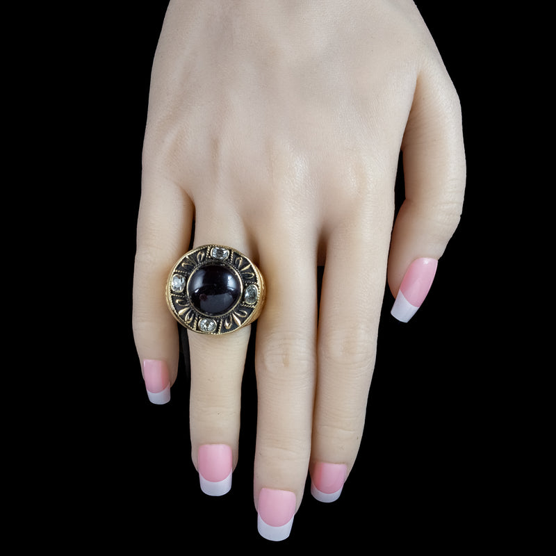 Antique Victorian Mourning Bishop Ring Garnet Diamond Inscribed Abbot Leo 1888