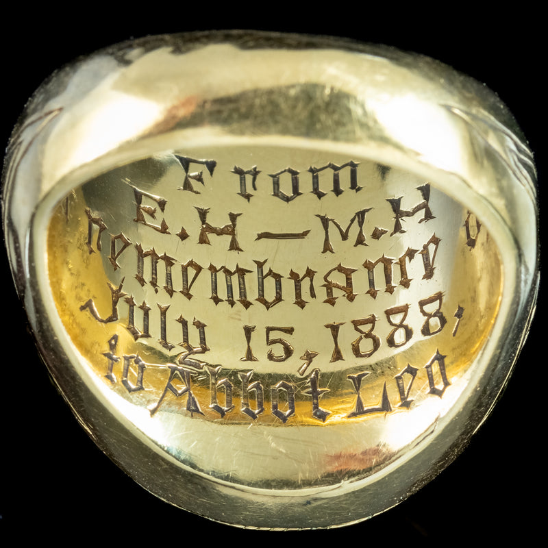Antique Victorian Mourning Bishop Ring Garnet Diamond Inscribed Abbot Leo 1888
