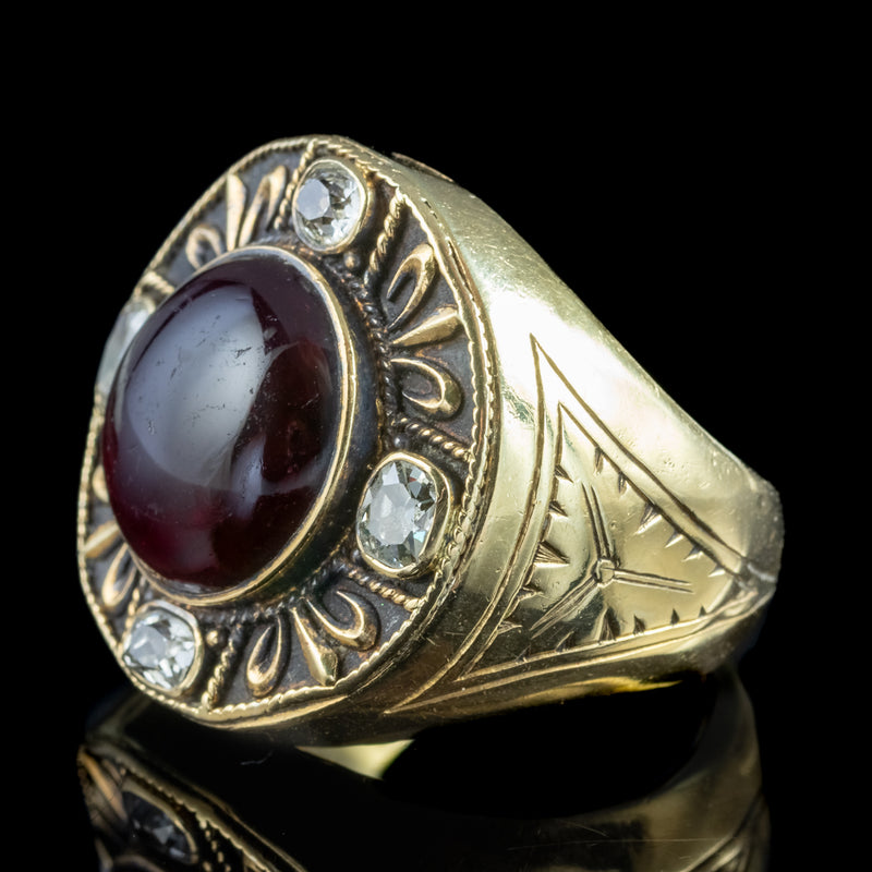 Antique Victorian Mourning Bishop Ring Garnet Diamond Inscribed Abbot Leo 1888