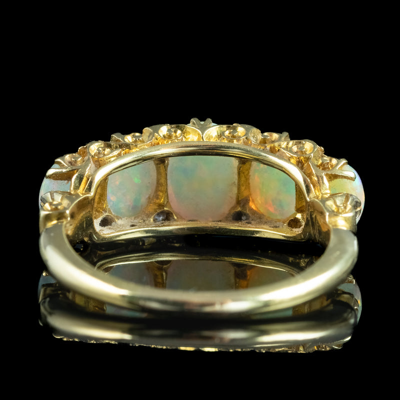 Antique Victorian Natural Opal Diamond Five Stone Ring