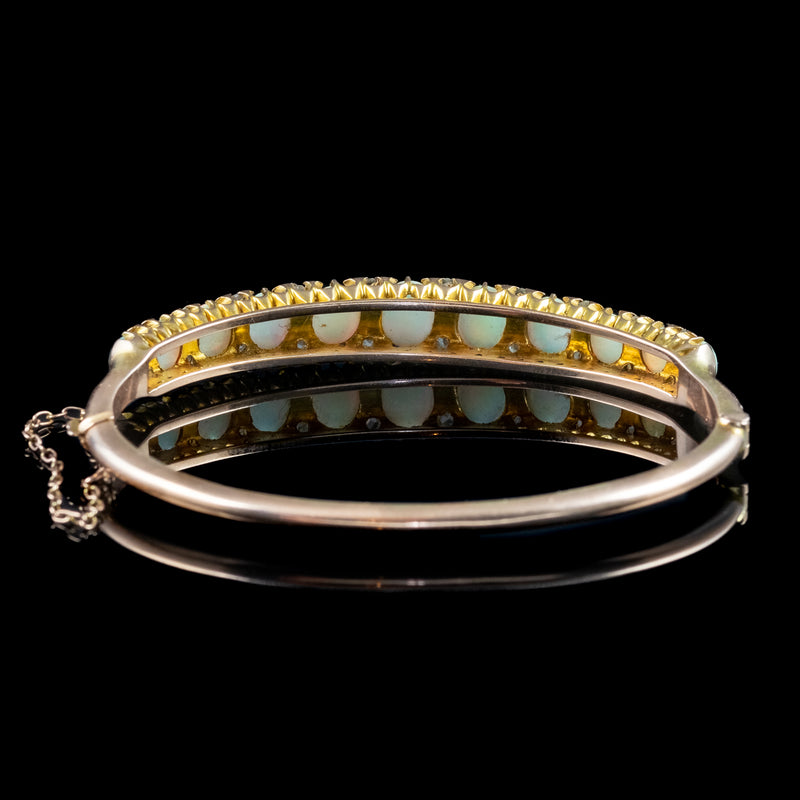 Antique Victorian Opal Diamond Bangle 15ct Gold