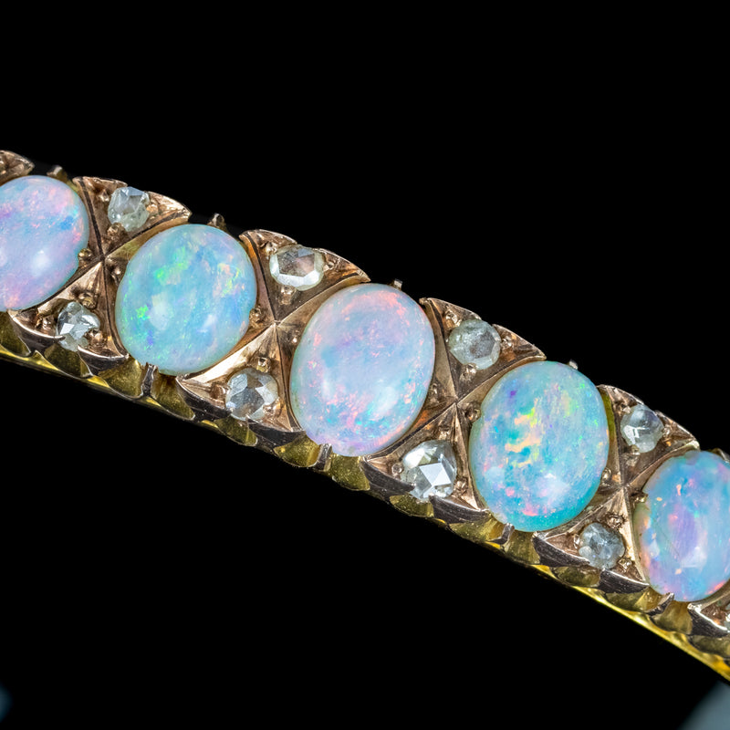 Antique Victorian Opal Diamond Bangle 15ct Gold