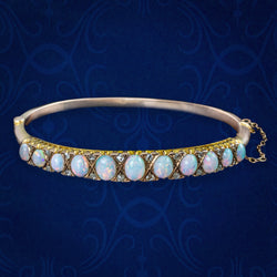Antique Victorian Opal Diamond Bangle 15ct Gold
