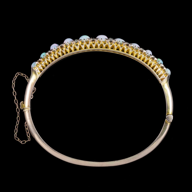 Antique Victorian Opal Diamond Bangle 15ct Gold