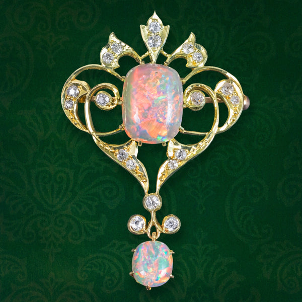 Antique Victorian Opal Diamond Brooch Pendant 15ct Gold With Box