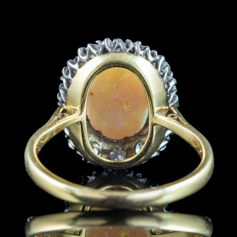 Antique Victorian Opal Diamond Cluster Ring 5ct Opal