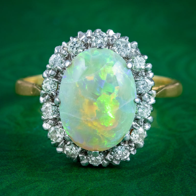 Antique Victorian Opal Diamond Cluster Ring 5ct Opal